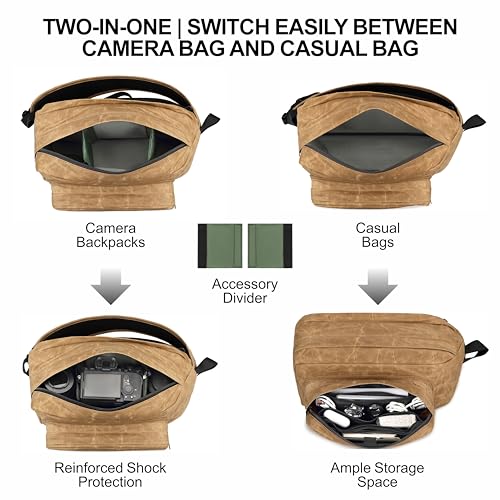 Padwa Lifestyle Khaki Crossbody Camera Bag - Waxed Memory Canvas Compact Camera Sling and Crossbody Bag with Fast Access,Versatile Lightweight Everyday Bag Great for Photographers Travel,Photography - color: Khaki