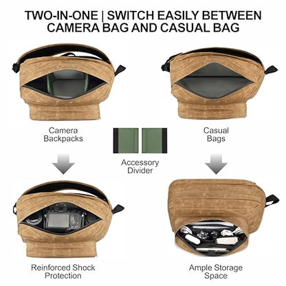 Padwa Lifestyle Khaki Crossbody Camera Bag - Waxed Memory Canvas Compact Camera Sling and Crossbody Bag with Fast Access,Versatile Lightweight Everyday Bag Great for Photographers Travel,Photography - color: Khaki