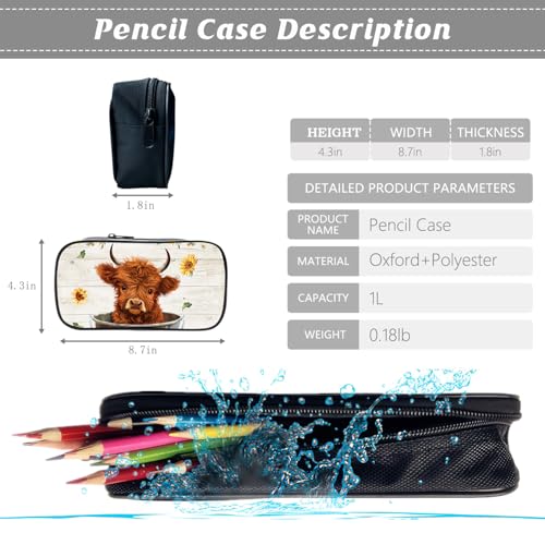 Highland Cow Backpack Sunflower Kids Bookbag 16inch Schoolbag With Lunch Box Bag And Pencil Case Set For Boys Girls - color: Highland Cow