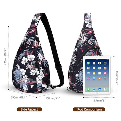 HUA ANGEL Crossbody Sling Bag for Men & Women Lightweight Waterproof Chest Shoulder Bag for Travel Hiking & Everyday Use - color: W-red Leaves and White Flowers