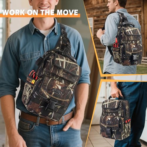 Electrician Tool Pouch Bag, Zippered HVAC Tool Organizer with Ergonomic Handle and Shoulder Strap for Maintenance Repair Technicians, Camouflage (Patent Pending) - color: Camouflage
