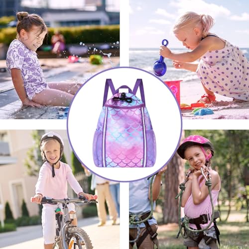 WAWSAM Kids Gym Drawstring Backpack String Bag, Mermaid Sports Gym Bag for Kids Girls Waterproof Swimming Beach String Cinch Backpack with Two Water Bottle Pocket - color: Mermaid