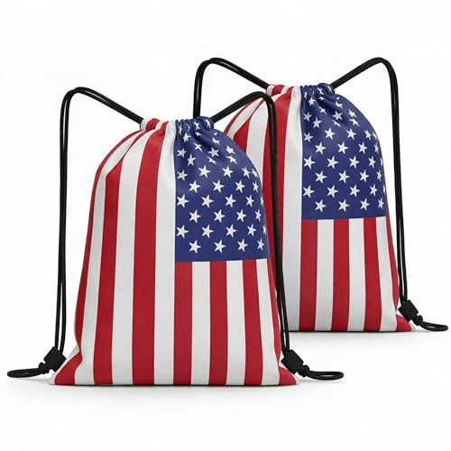 American Flag Drawstring Backpack, Lightweight Cinch String Sports Sackpack for Men & Women,pack of 2 - color: Americanflag