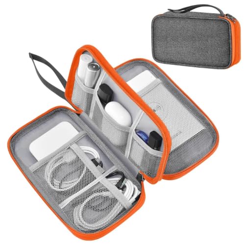 ZINMARK Portable Cable Organizer Case,Travel Pouch with Double-Layer Storage for Cables,Chargers,Earbuds & Phone,Dark Gray Orange - color: Dark Gray Orange