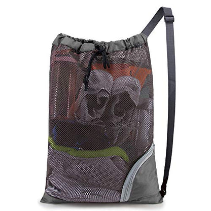 BeeGreen Mesh Drawstring Bag Swim Backpack for Beach Pool Sports Gym Draw String Cinch Bags for Swimming Soccer Basketball Gear Grey - color: Grey, style: Mesh Bag