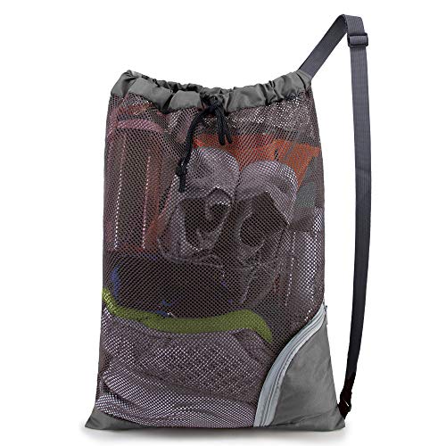 BeeGreen Mesh Drawstring Bag Swim Backpack for Beach Pool Sports Gym Draw String Cinch Bags for Swimming Soccer Basketball Gear Grey - color: Grey, style: Mesh Bag