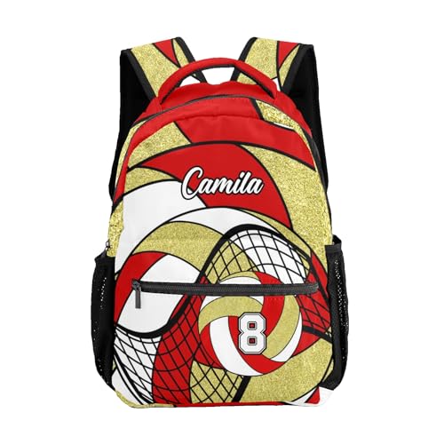 Volleyball Red Gold School Backpack Waterproof Shoulder Bag for Sport Training Competition Gift - color: Volleyball Red Gold