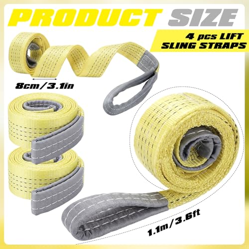 4 Pcs Watercraft Lift Sling 6600 Lbs Flat Lifting Sling 44'' Tow Straps Heavy Duty Boat Hoist Straps Yellow for Personal Life Rafts PWC