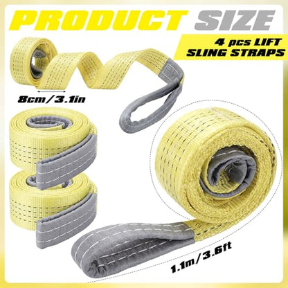 4 Pcs Watercraft Lift Sling 6600 Lbs Flat Lifting Sling 44'' Tow Straps Heavy Duty Boat Hoist Straps Yellow for Personal Life Rafts PWC