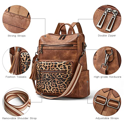 Shrrie Backpack Purse for Women Leather Backpack Fashion Designer Travel Backpack Convertible Shoulder Bag - color: 2-7 Brown With Lopard