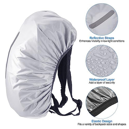 15-25L Waterproof Backpack Rain Cover, Non-Slip Backpack Cover with Vertical Reflective Strap Stay Dry for Hiking, Camping, Hunting, XS, Silver Tone