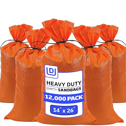 DURASACK Heavy Duty Sand Bags with Tie Strings Empty Woven Polypropylene Sand-Bags for Flood Control with 1600 Hours of UV Protection, 50 lbs Capacity, 14x26 inches, Orange, 12000 Count - color: Orange, size: 12000 Sandbags