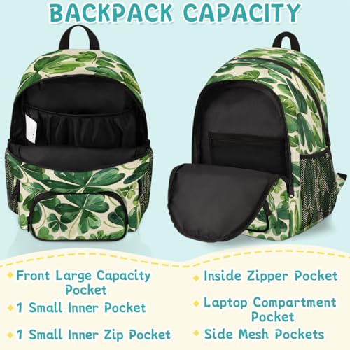 St. Patrick's Day Clover Laptop Backpack for Women Men, 18.3 Inch Travel Work Backpacks, Green Shamrock Irish Waterproof Computer Casual Daypack Nurse Teacher Bags - color: Multicolor 1