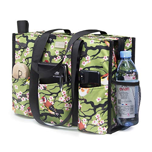 TOPDesign Utility Water Resistant Tote Bag with 13 Pockets, Top Zipper Closure & Thick Bottom Support, for Working Women - color: Bird, size: Medium