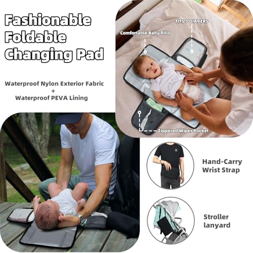 ROSEGIN Diaper Bag Backpack for Dad and Men, Large Travel Baby Bag with Changing Pad, Pacifier Case, Removable Flag Patch - Baby Shower Gifts - Shadow Black - color: Shadow Black