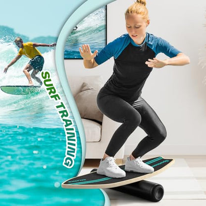 Sportneer Balance Board Upgrade – 8-in-1 Wooden Wobble Board with Roller, Rubber Ball & Half Ball, Balance Trainer for Adults, Core Strength & Physical Therapy Equipment 450 LBS