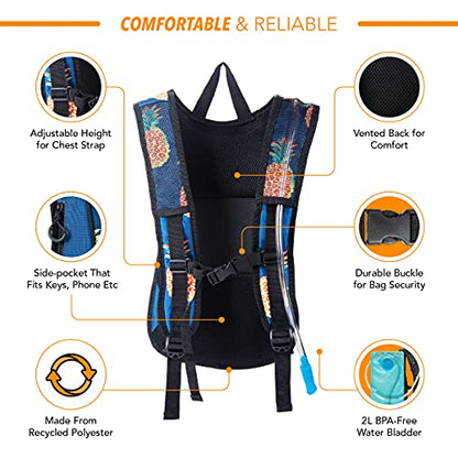 Vibe Festival Gear Rave Hydration Pack Backpack with 2L Water Bladder for Women Men – Festival Hydropack, Hydro Pack, Leak Proof, Lightweight – Teens, Party, Hiking, Running, Outdoor Sports - color: Pineapple