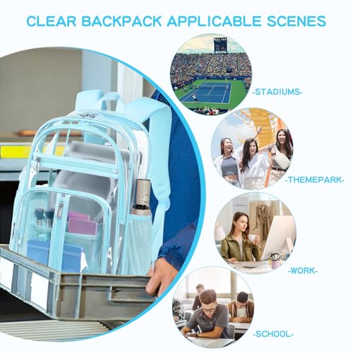 Cusangel XL TPU Clear Backpack Heavy Duty for Stadiums,18in School Bookbag Teens 15Ages+ boys Girls and Adults Multi-Pocket Design & Reinforced Stitching(Aqua-18inch) - color: Aqua-18inch