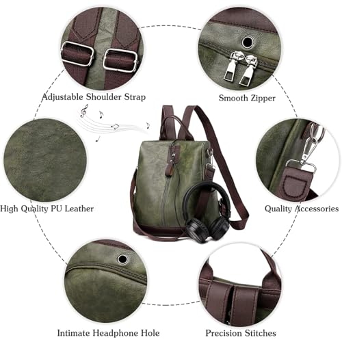 Women Backpack Anti-Theft Daypack Shoulder Bag with Earphone Hole Ladies Rucksack Waterproof PU Leather Bag for Travel Work (black) - color: Black