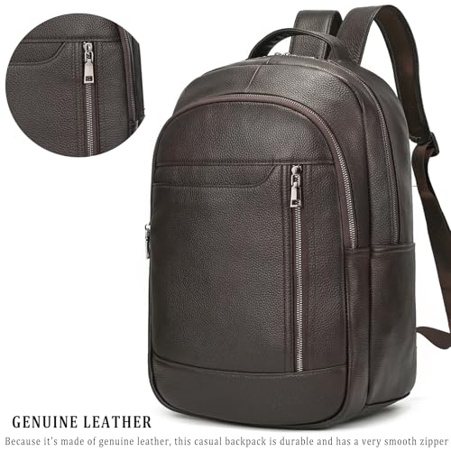 Laptop Leather Travel Backpack For Men Carry On Back Pack For Business Work computer Backpacks Fit 15.6" Laptop - color: Bb-16 Brown