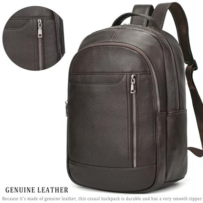 Laptop Leather Travel Backpack For Men Carry On Back Pack For Business Work computer Backpacks Fit 15.6" Laptop - color: Bb-16 Brown