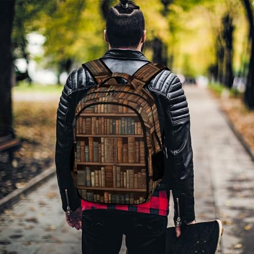 Library Bookshelf Book Backpack with Multiple Pockets, Large Capacity Laptop Backpack Unisex Durable Daypack for Travel, Work