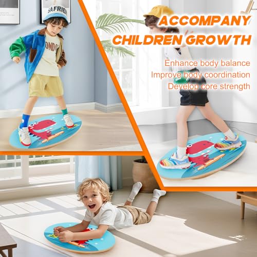 Wobble Balance Board for Kids Wooden Rocker Board Load 123Lbs, Active Play and Exercise for Toddler - color: Red