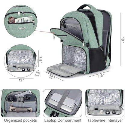 Insulated Lunch Backpack Fit 17" Laptop, Work Backpack with Lunch Box for Men & Women, Water Resistant College Computer Bag for Travel, Business, Hiking - color: Green