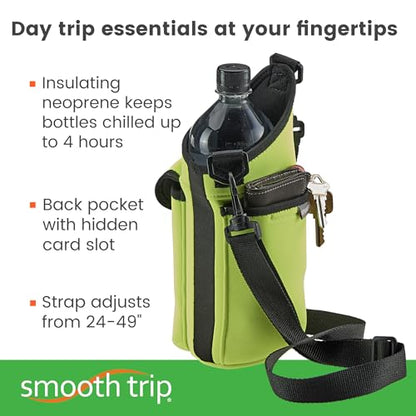 Smooth Trip AquaPockets Neoprene Water Bottle Holder with Strap - Neoprene Sling Bag with Water Bottle Holder, Phone Pouch and Adjustable Strap for Walking and Hiking - Fits up to 32 oz. Bottles
