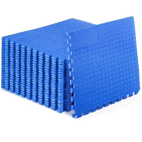 ProsourceFit Exercise Puzzle Mat 1/2-inch, EVA Interlocking Foam Floor Tiles for Home Gym, Workout Equipment, Kids Play Areas, Blue, 96 SQ FT - 24 Tiles - color: Blue, size: 24 Pack (96 SQ FT)