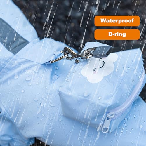 Junchl Small Dog Raincoat Rainboots with D-Ring, Full Coverage Dog Rain Jacket Slicker Poncho, Waterproof Dog Rain Jacket with Reflective Strip, Rainboot, Tail Cover Blue Backpack XS - color: Blue Backpack, size: XS:Back 8"(1-2lb)