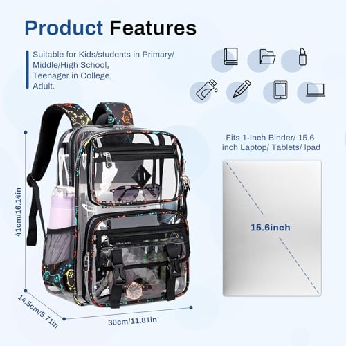 Sisipoet Clear Backpack for School, PVC Clear Bookbag Heavy Duty Transparent Backpack for Stadium Events See Through Bag - color: 1pc-game Machine