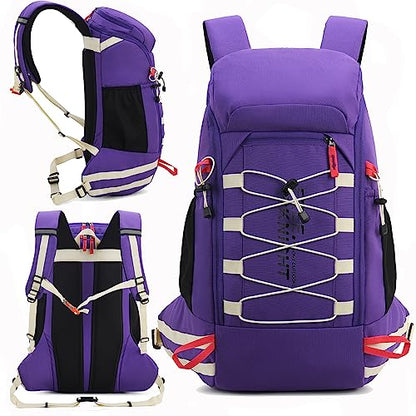Bseash 40L Waterproof Hiking Camping Backpack with Rain Cover, Outdoor Sport Travel Daypack Rucksack for Skiing Cycling (Purple) - color: Purple