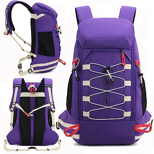 Bseash 40L Waterproof Hiking Camping Backpack with Rain Cover, Outdoor Sport Travel Daypack Rucksack for Skiing Cycling (Purple) - color: Purple