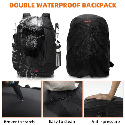 KINGSLONG 17 Inch Laptop Backpack with Hardshell, Armored Backpack with USB Port and Lightweight Rain Cover for Motorcycle Outdoor Racing Waterproof Rucksack Black
