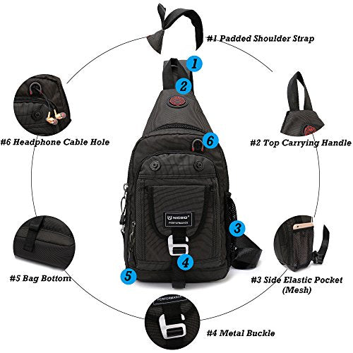 NICGID Sling Bag Chest Shoulder Backpack Crossbody Bags for Tablet Laptop Outdoor Hiking Men Women - color: Black-2664