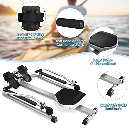 GYMAX Rowing Machines for Home, Hydraulic Rower with LCD Monitor, Adjustable Resistance up to 110LBS & Large Cushioned Seat, 265LBS Quiet Rowing Machine for Aerobic Workout Exercise Fitness