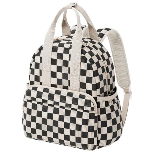 Corduroy Toddler Backpack for Preschool Boys & Girls Ages 2-5, 11 Inch Water-Resistant Small Kids Backpack for School & Travel, Lightweight Daycare Bookbag (M-Black and White Check) - color: Black and White Check