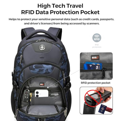 Swissdigital Design Laptop Backpack for Men with USB Charging Port SD803-92 - color: Blue Camo