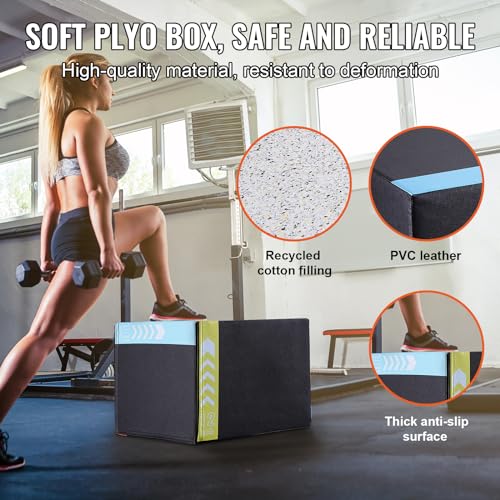 VEVOR 3 in 1 Plyometric Jump Box, Cotton Plyo Box, Platform & Jumping Agility Box, Anti-Slip Fitness Exercise Step Up Box for Home Gym Training, Conditioning Strength Training, Multiple Sizes, Black - size: 16"x14"x12"