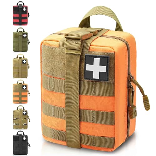 1000D Molle Ifak Pouch Rip Away, Tactical Tear Away Medical Pouch Empty, Military First Aid Pouch Bag Only for Camping Hiking Travel - color: Orange