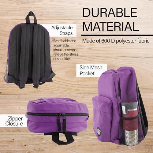 BAZIC 1057 Classic Backpack, Purple, 17" - color: Purple, size: 17"