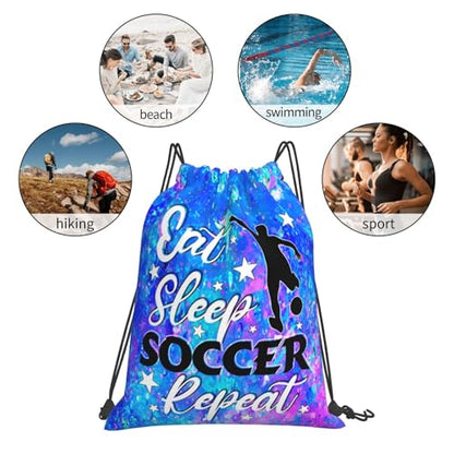 Eat Sleep Soccer Repeat Drawstring Backpack Gym String Bag Drawstring Sackpack Sport For Womens Mens - color: Soccer