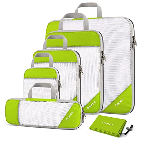 Compression Packing Cubes, Gonex Extensible Storage Mesh Bags Organizers - color: 6-Green, size: Set of 6
