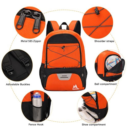 Hsmihair Soccer Bag-Soccer Backpack&Backpack for & Football Volleyball & Basketball,with Ball Compartment and Separate Cleat - color: Orange