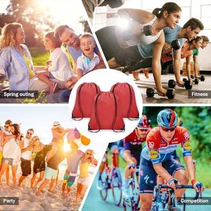 Grneric 50Pcs Drawstring Backpack Bulk Cinch Bag, Drawstring Bags Polyester for Gym Sports Beach Party Trip (Red) - color: Red