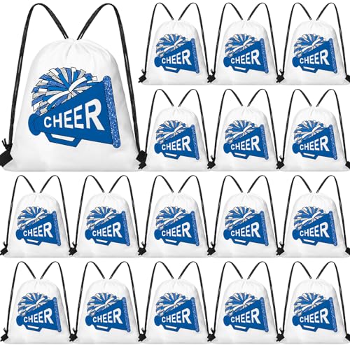 Kacctyen 24 Pcs Cheer Drawstring Backpack Cheer Team Gift Cheerleader Drawstring Gym String Bag Sports Party Favor(Blue) - color: Blue