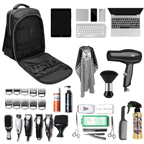 Barber Supplies Clippers Backpack for Hairdresser, with Barber Cape & Barber Brush, Large Travel Bag Zipper, Water Proof Barber Accessories of Professional Hair Cutting Tools Backpack - color: 3pcs White Set