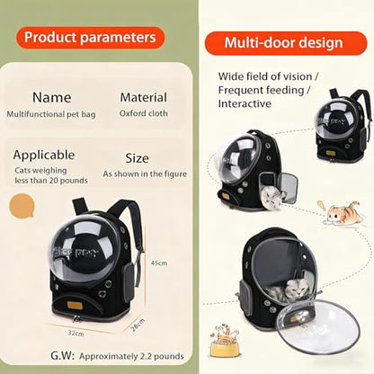 Cat Backpack Carrier, Breathable Cat Carrier Large Space Bubble Pet Backpack for Small Dog and Large cat up to 18lbs, Transparent & Foldable Pet Carrier for Travel Hiking (Black) - color: Black