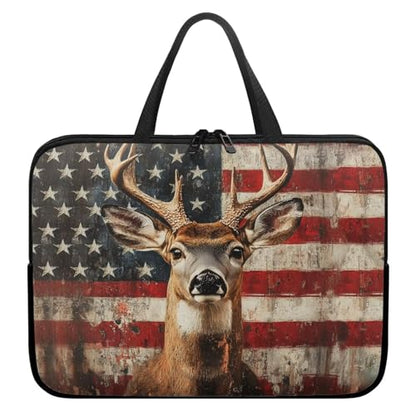America Flag Deer Laptop Sleeve, Shockproof Laptop Tote Bag, Computer Bag Fits Up to 17 Inch, Zipper Tablet Sleeves Carrying Case for 4th of July USA 250 Years, Notebook Briefcase - color: America Flag Deer, size: 10 Inch